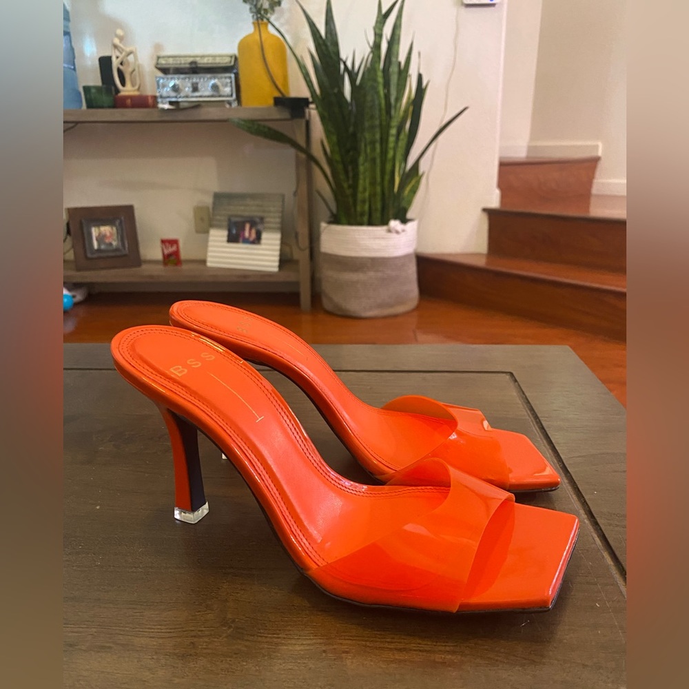 New Black Suede Studio Transparent Square Toe Charlie Heel Marigold US 7/EU 37.5